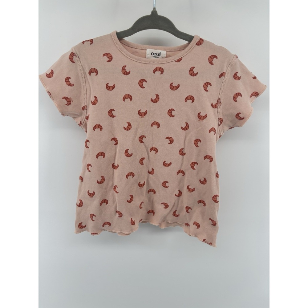 OEUF NYC Unisex T Shirt Sz 2-3Y Pink Croissant 100% Organic Pima Cotton